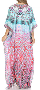 Sakkas  Georgettina Flowy  Rhinestone V Neck Long Caftan Dress / Cover Up