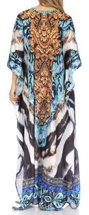 Sakkas  Georgettina Flowy  Rhinestone V Neck Long Caftan Dress / Cover Up