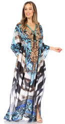Sakkas  Georgettina Flowy  Rhinestone V Neck Long Caftan Dress / Cover Up