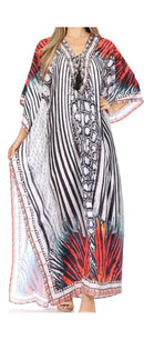Sakkas  Georgettina Flowy  Rhinestone V Neck Long Caftan Dress / Cover Up