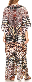 Sakkas  Georgettina Flowy  Rhinestone V Neck Long Caftan Dress / Cover Up