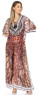 Sakkas  Georgettina Flowy  Rhinestone V Neck Long Caftan Dress / Cover Up