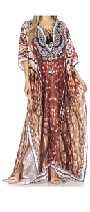 Sakkas  Georgettina Flowy  Rhinestone V Neck Long Caftan Dress / Cover Up