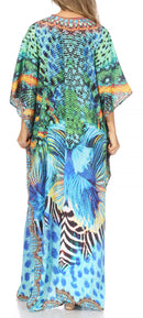 Sakkas  Georgettina Flowy  Rhinestone V Neck Long Caftan Dress / Cover Up