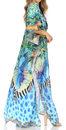 Sakkas  Georgettina Flowy  Rhinestone V Neck Long Caftan Dress / Cover Up