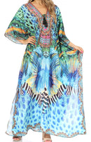 Sakkas  Georgettina Flowy  Rhinestone V Neck Long Caftan Dress / Cover Up