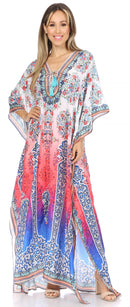 Sakkas  Georgettina Flowy  Rhinestone V Neck Long Caftan Dress / Cover Up