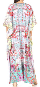 Sakkas  Georgettina Flowy  Rhinestone V Neck Long Caftan Dress / Cover Up