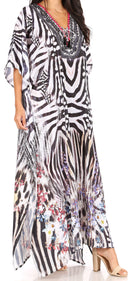 Sakkas  Georgettina Flowy  Rhinestone V Neck Long Caftan Dress / Cover Up