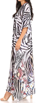 Sakkas  Georgettina Flowy  Rhinestone V Neck Long Caftan Dress / Cover Up
