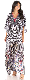 Sakkas  Georgettina Flowy  Rhinestone V Neck Long Caftan Dress / Cover Up