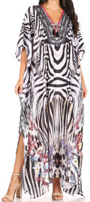 Sakkas  Georgettina Flowy  Rhinestone V Neck Long Caftan Dress / Cover Up