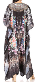 Sakkas  Georgettina Flowy  Rhinestone V Neck Long Caftan Dress / Cover Up