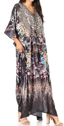 Sakkas  Georgettina Flowy  Rhinestone V Neck Long Caftan Dress / Cover Up