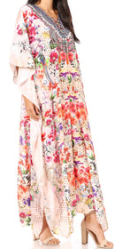 Sakkas  Georgettina Flowy  Rhinestone V Neck Long Caftan Dress / Cover Up