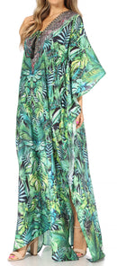 Sakkas  Georgettina Flowy  Rhinestone V Neck Long Caftan Dress / Cover Up