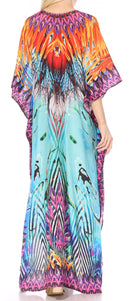 Sakkas  Georgettina Flowy  Rhinestone V Neck Long Caftan Dress / Cover Up