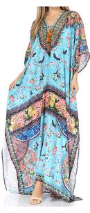 Sakkas  Georgettina Flowy  Rhinestone V Neck Long Caftan Dress / Cover Up