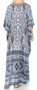 Sakkas  Georgettina Flowy  Rhinestone V Neck Long Caftan Dress / Cover Up