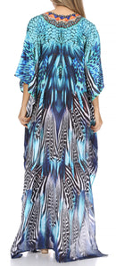 Sakkas  Georgettina Flowy  Rhinestone V Neck Long Caftan Dress / Cover Up
