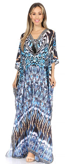 Sakkas  Georgettina Flowy  Rhinestone V Neck Long Caftan Dress / Cover Up