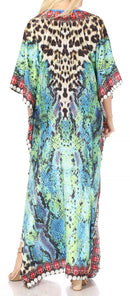 Sakkas  Georgettina Flowy  Rhinestone V Neck Long Caftan Dress / Cover Up