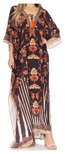 Sakkas  Georgettina Flowy  Rhinestone V Neck Long Caftan Dress / Cover Up