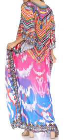 Sakkas  Georgettina Flowy  Rhinestone V Neck Long Caftan Dress / Cover Up