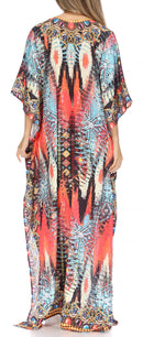 Sakkas  Georgettina Flowy  Rhinestone V Neck Long Caftan Dress / Cover Up