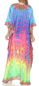 Sakkas  Georgettina Flowy  Rhinestone V Neck Long Caftan Dress / Cover Up
