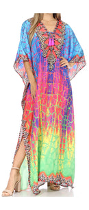 Sakkas  Georgettina Flowy  Rhinestone V Neck Long Caftan Dress / Cover Up