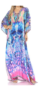 Sakkas  Georgettina Flowy  Rhinestone V Neck Long Caftan Dress / Cover Up