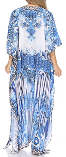 Sakkas  Georgettina Flowy  Rhinestone V Neck Long Caftan Dress / Cover Up
