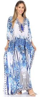 Sakkas  Georgettina Flowy  Rhinestone V Neck Long Caftan Dress / Cover Up