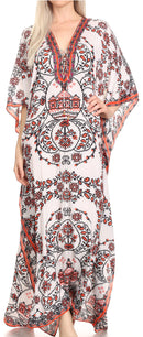 Sakkas  Georgettina Flowy  Rhinestone V Neck Long Caftan Dress / Cover Up