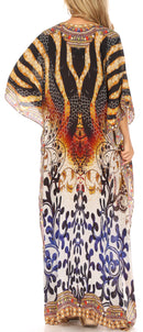 Sakkas  Georgettina Flowy  Rhinestone V Neck Long Caftan Dress / Cover Up