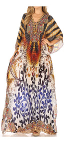 Sakkas  Georgettina Flowy  Rhinestone V Neck Long Caftan Dress / Cover Up