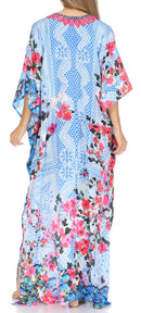 Sakkas  Georgettina Flowy  Rhinestone V Neck Long Caftan Dress / Cover Up