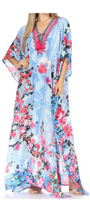 Sakkas  Georgettina Flowy  Rhinestone V Neck Long Caftan Dress / Cover Up