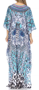 Sakkas  Georgettina Flowy  Rhinestone V Neck Long Caftan Dress / Cover Up