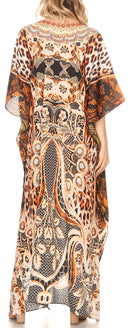 Sakkas  Georgettina Flowy  Rhinestone V Neck Long Caftan Dress / Cover Up