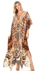 Sakkas  Georgettina Flowy  Rhinestone V Neck Long Caftan Dress / Cover Up
