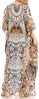 Sakkas  Georgettina Flowy  Rhinestone V Neck Long Caftan Dress / Cover Up