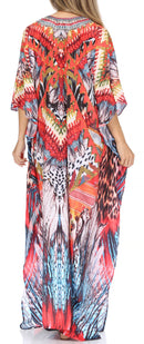 Sakkas  Georgettina Flowy  Rhinestone V Neck Long Caftan Dress / Cover Up
