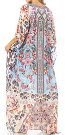 Sakkas  Georgettina Flowy  Rhinestone V Neck Long Caftan Dress / Cover Up