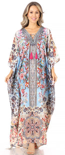 Sakkas  Georgettina Flowy  Rhinestone V Neck Long Caftan Dress / Cover Up