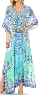 Sakkas  Georgettina Flowy  Rhinestone V Neck Long Caftan Dress / Cover Up