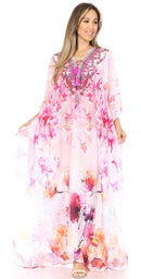Sakkas  Georgettina Flowy  Rhinestone V Neck Long Caftan Dress / Cover Up
