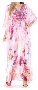 Sakkas  Georgettina Flowy  Rhinestone V Neck Long Caftan Dress / Cover Up