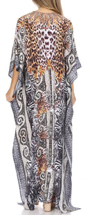 Sakkas  Georgettina Flowy  Rhinestone V Neck Long Caftan Dress / Cover Up